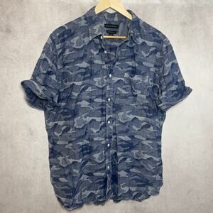 Men's Short Sleeve Blue Camo Button-Down Shirt Size XL